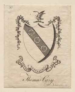 Bookplate:  Coat of Arms with Thomas Cary inscribed below