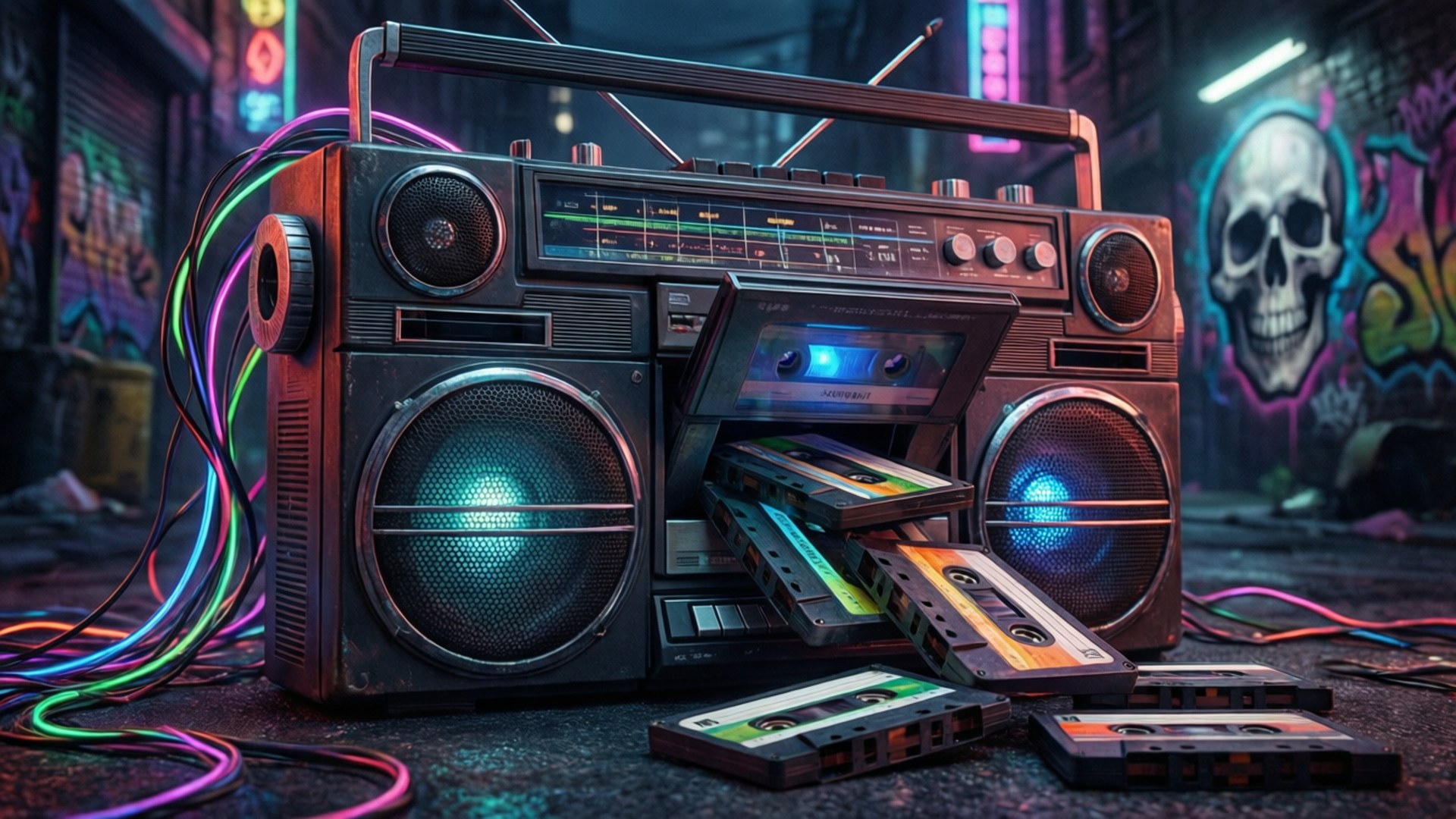 Boombox Neon Glow by Wallpapers.art Studio