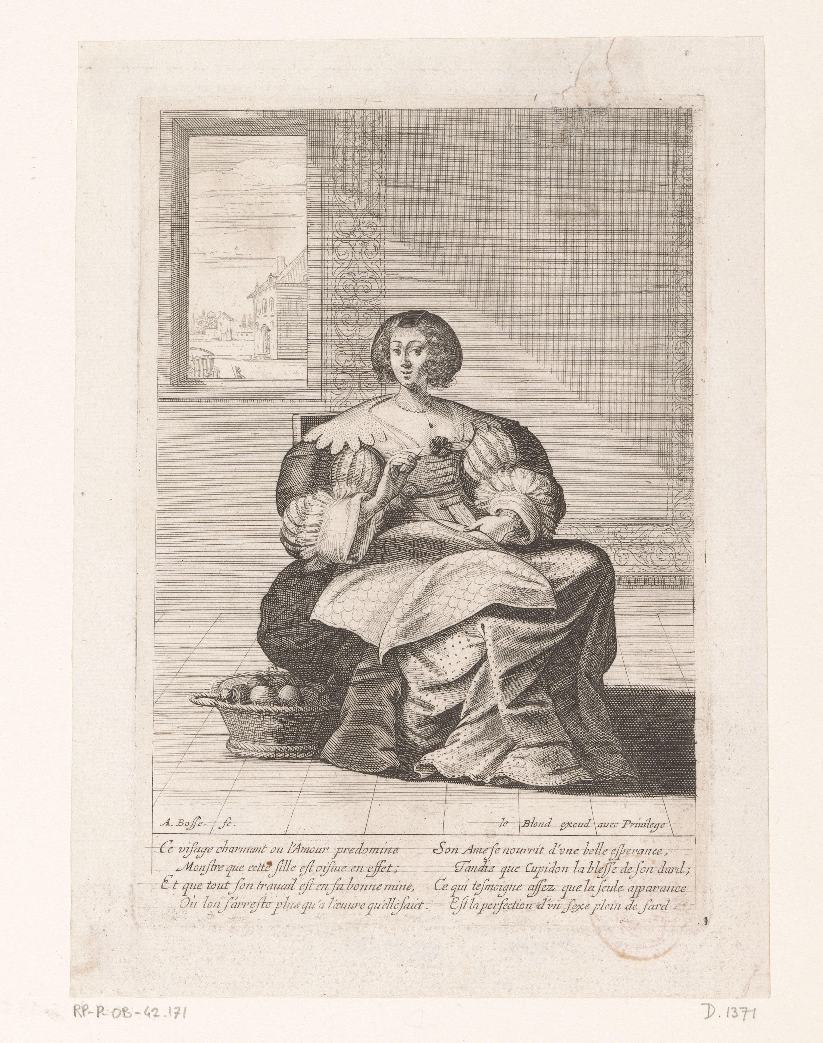 Bordurende vrouw by Abraham Bosse
