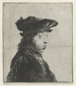 Borstbeeld van een jonge man met fluwelen baret