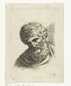 Borstbeeld van een man met krullend haar en baard
