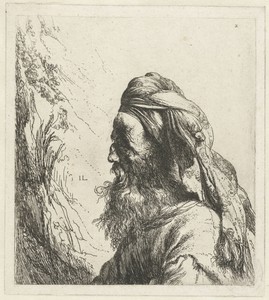 Borstbeeld van een oosterling met baard en tulband
