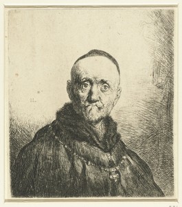 Borstbeeld van een oude man met kalotje