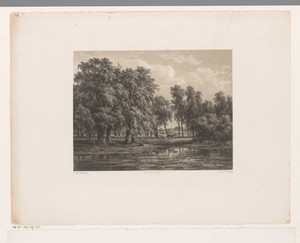Bosachtig landschap met twee figuren en koeien