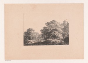 Bosgezicht met drie figuren