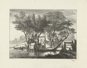 Boslandschap met boerderij