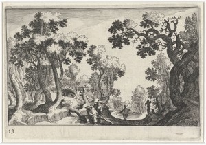 Boslandschap met boeren