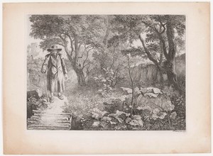 Boslandschap met een oude man