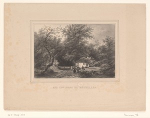 Boslandschap met figuren bij een huis nabij Brussel