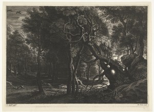 Boslandschap met jager