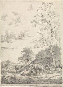 Boslandschap met zes koeien