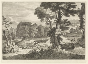Bosrijk landschap met een herder