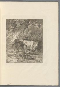 Bosrijk landschap met runderen en geiten