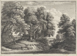 Bosrijk landschap met rustende herder