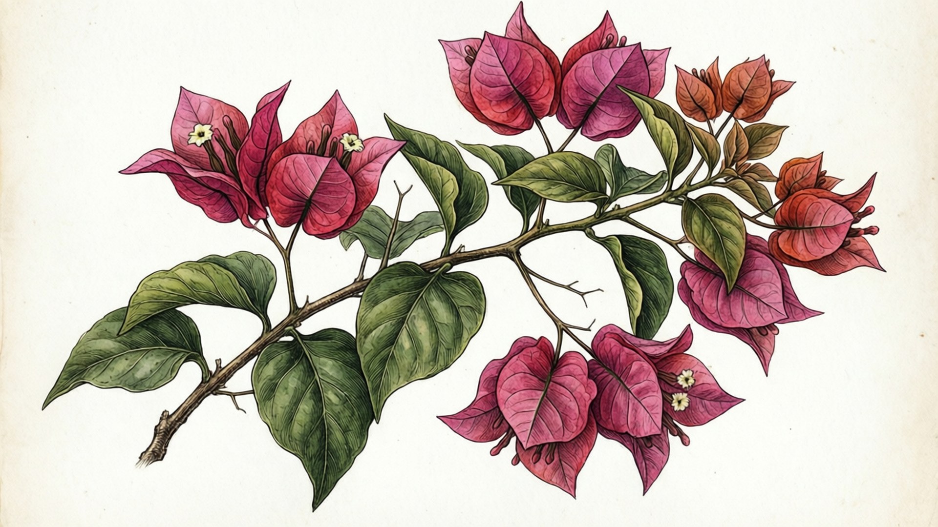 Botanical Bougainvillea Illustration by Wallpapers.art Studio