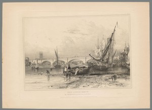 Boten op de oever van de Theems bij eb voor de nieuwe London Bridge, 1832