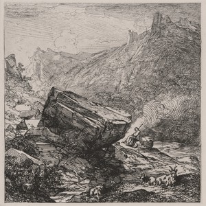 Boulder with a Shepherd and Goats