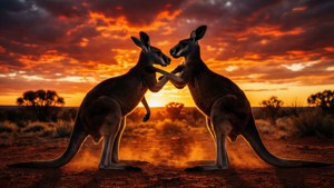 Boxing Kangaroos Sunset