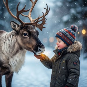 Boy and Reindeer Friendship