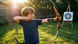 Boy Archery Practice Golden Hour