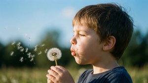 Boy Blowing Dandelion