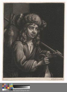 Boy Holding a Dead Rabbit, Tied to a Stick, by its Hind Legs, in His Left Hand, While Holding a Dead Fowl by the Neck, in His Right Hand
