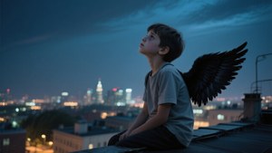 Boy With Wings on Roof