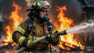 Brave Firefighter in Action
