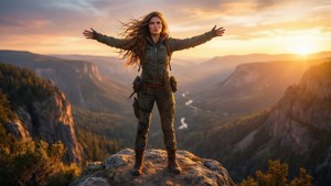 Brave Woman at Sunrise