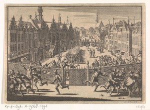 Breestraat te Leiden door Waardgelders bezet, 1618