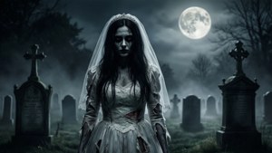 Bride in Black Cemetery