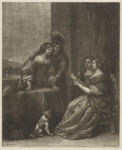 Brieflezende vrouw op een terras
