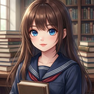 Brown Hair Library Girl