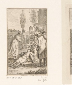 Brückner bewusteloos op de grond na het zien van de begrafenisstoet