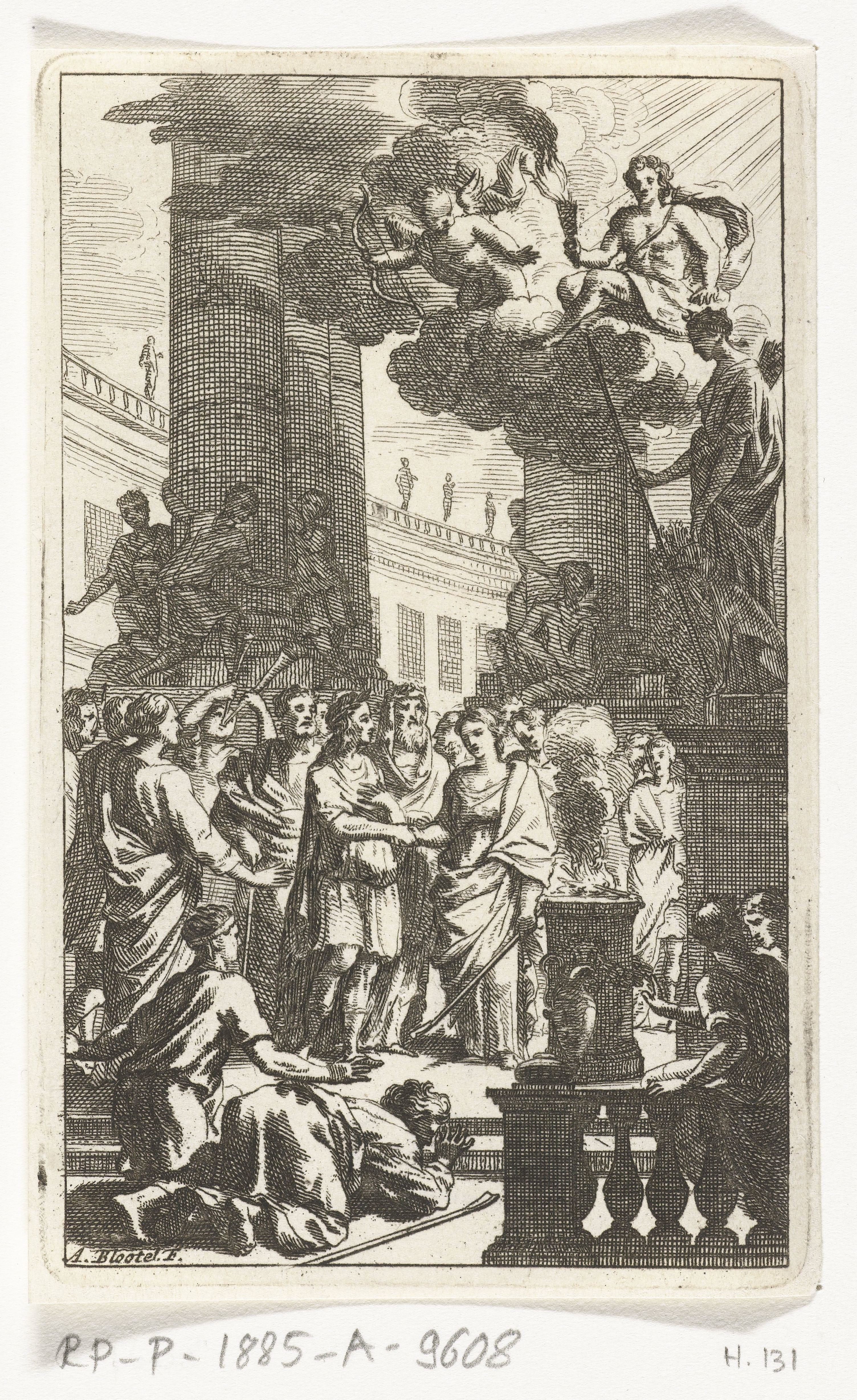 Bruiloftsscène met priester en publiek by Abraham Bloteling