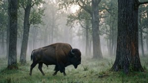 Buffalo in Misty Forest
