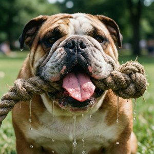 Bulldog Playing with Toy Drool