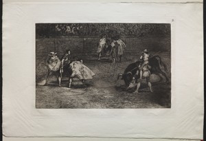 Bullfights:  A Bullfighter Mounted on the Shoulders of an Assistant, Spearing a Bull