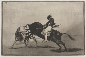 Bullfights:  The Same Ceballos Mounted on Another Bull Breaks Short Spears in the Ring at Madrid