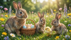 Bunny Family in Meadow
