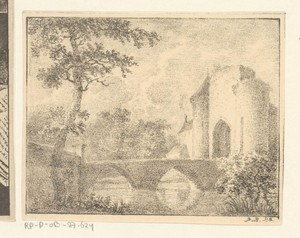 Burcht met brug in een landschap