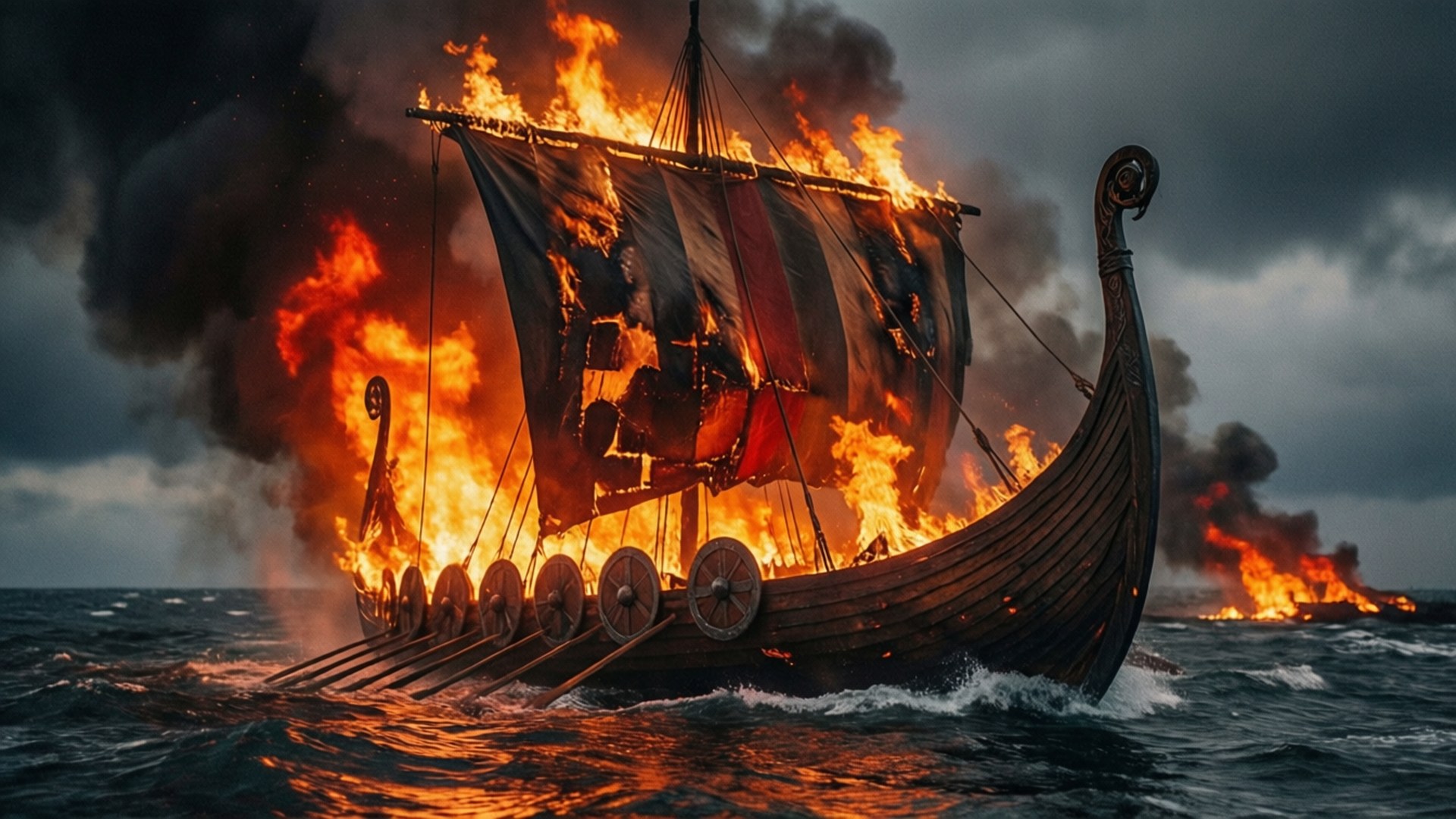 Burning Longship by Wallpapers.art Studio