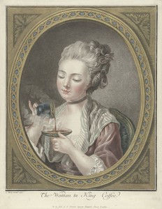 Buste van een jonge vrouw die koffie drinkt