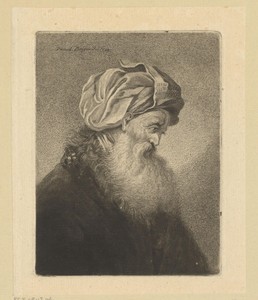 Buste van een oude Joodse man met baard en tulband