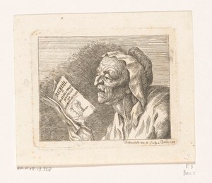 Buste van een zingende oude vrouw