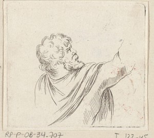 Buste van man met opgeheven arm