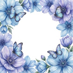 Butterfly Blue Floral Border