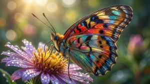 Butterfly on Dewy Flower
