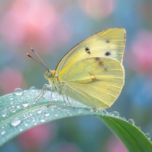 Butterfly on Dewy Leaf