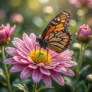 Butterfly on Pink Chrysanthemum